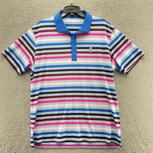 G/Fore Men's Large Performance Golf Polo‎ Shirt Striped Pink Blue Baja
